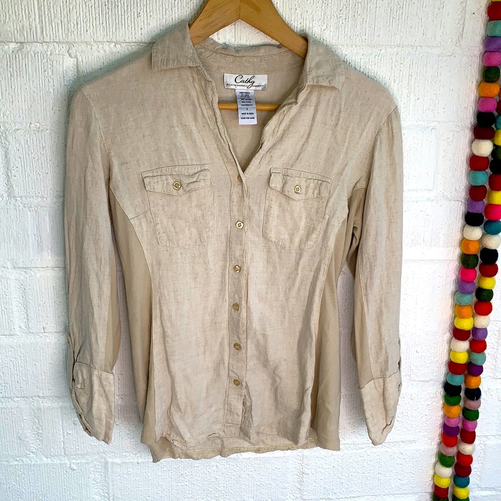 Cathy Daniels Linen Button Up Blouse sz S